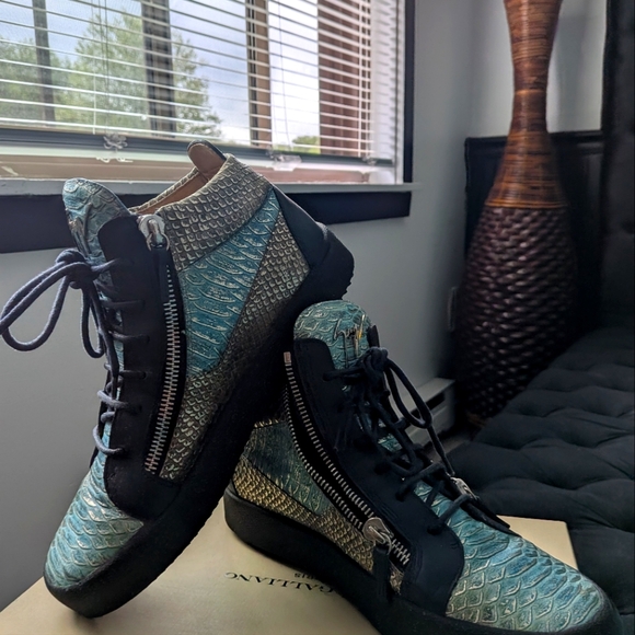 Giuseppe Men's Blue-Teal-Silver High-top Sneakers In PRESTINE CONDITION! - Picture 8 of 14